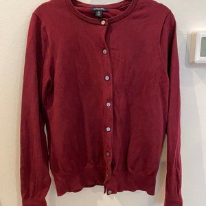Lands' End Cardigan Sweater Size Medium 10/12 Long Sleeve, wine,maroon